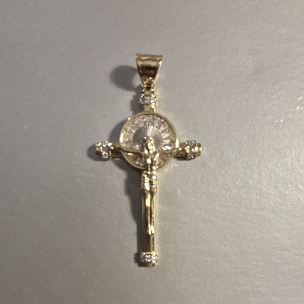 Sterling Silver 925 Crucifix Cross Pendant Charm with Clear Stones, Christianity